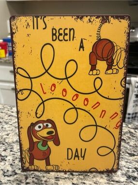 Yellow Retro Dog Wall Sign "It's Been a Loooong Day" 8 x 12”